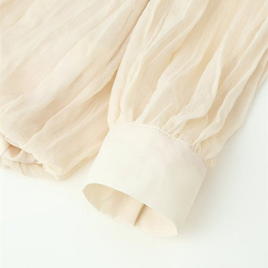 Damen Transparente Plissee-Chiffon-Bluse mit Halstuch-Schleife und asymmetrischem Saum Nord Taschen