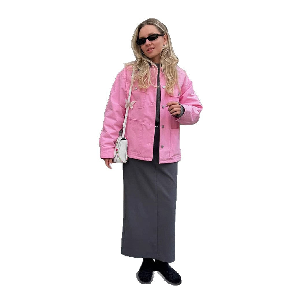 Damen Boxy Overshirt-Jacke mit aufgesetzten Taschen & Metallknopfleiste Nord Taschen