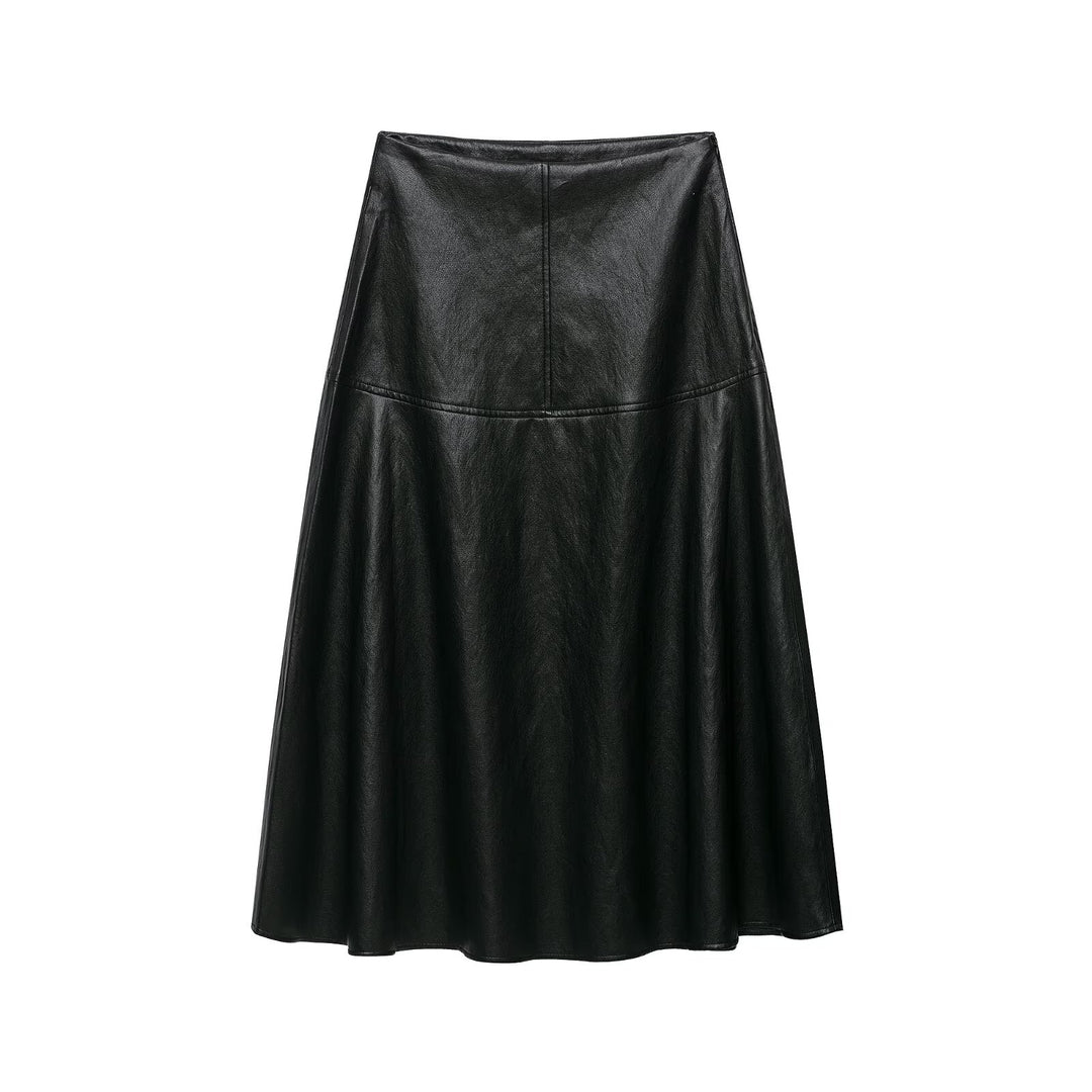 Damen Hochtaillierter A-Linienrock aus Kunstleder mit ausgestellter Silhouette Nord Taschen
