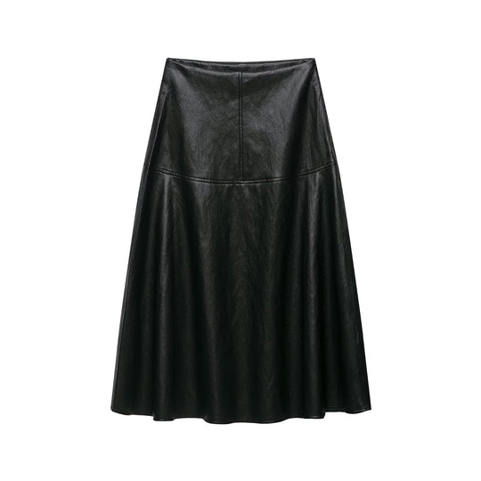 Damen Hochtaillierter A-Linienrock aus Kunstleder mit ausgestellter Silhouette Nord Taschen