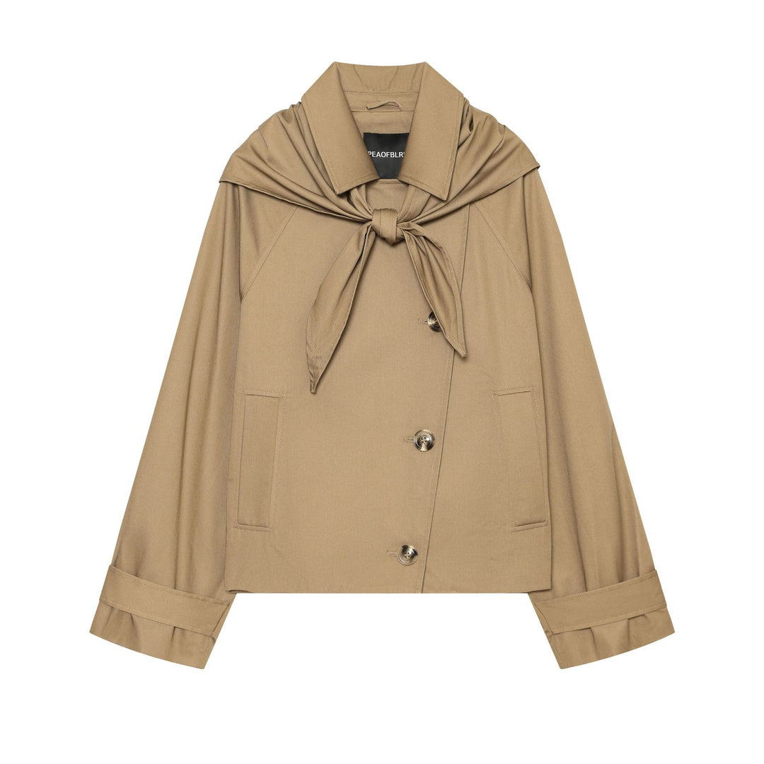 Damen Kurzgeschnittener Cape‑Trench mit integriertem Bindeschal und überschnittener Schulterpartie Nord Taschen