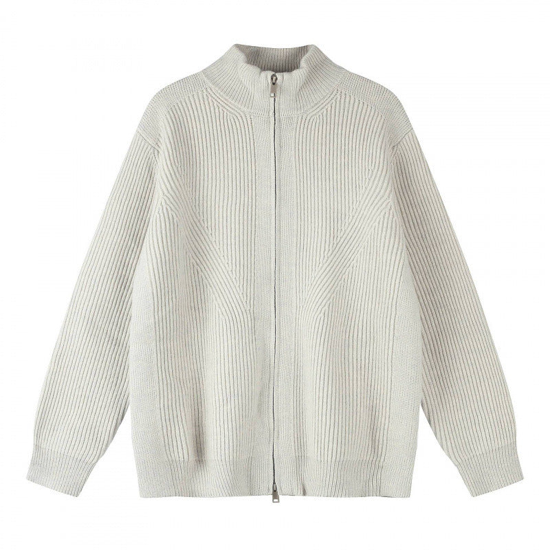 Unisex Grobgestrickter Reißverschluss-Strickcardigan mit Stehkragen und Rippstruktur Nord Taschen
