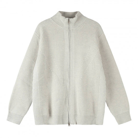 Unisex Grobgestrickter Reißverschluss-Strickcardigan mit Stehkragen und Rippstruktur Nord Taschen