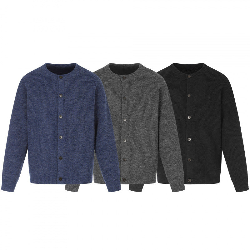 Unisex Boxy-Strickjacke mit Rundhalsausschnitt, durchgehender Knopfleiste und feiner Waffelstruktur Nord Taschen