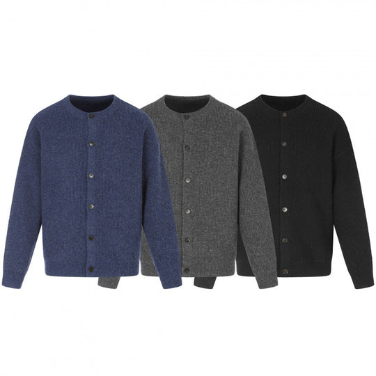 Unisex Boxy-Strickjacke mit Rundhalsausschnitt, durchgehender Knopfleiste und feiner Waffelstruktur Nord Taschen