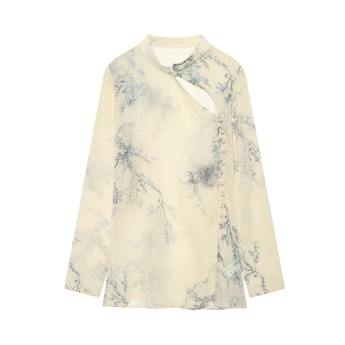 Damen Seidenbluse im Kimono‑Stil mit Mandarinkragen und dekorativer Knotenknopfleiste Nord Taschen