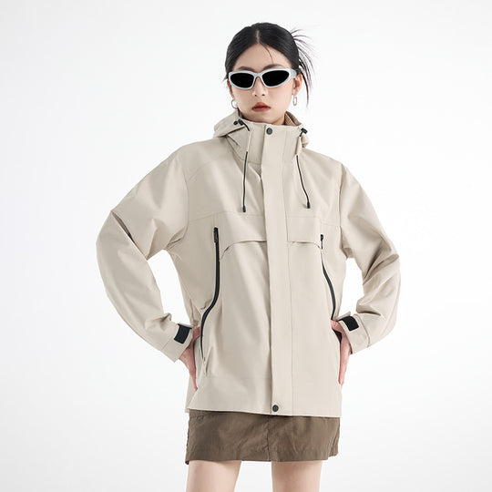 Damen technische wasserdichte Oversize-Parka mit Kapuze und verdeckten Reißverschlusstaschen Nord Taschen