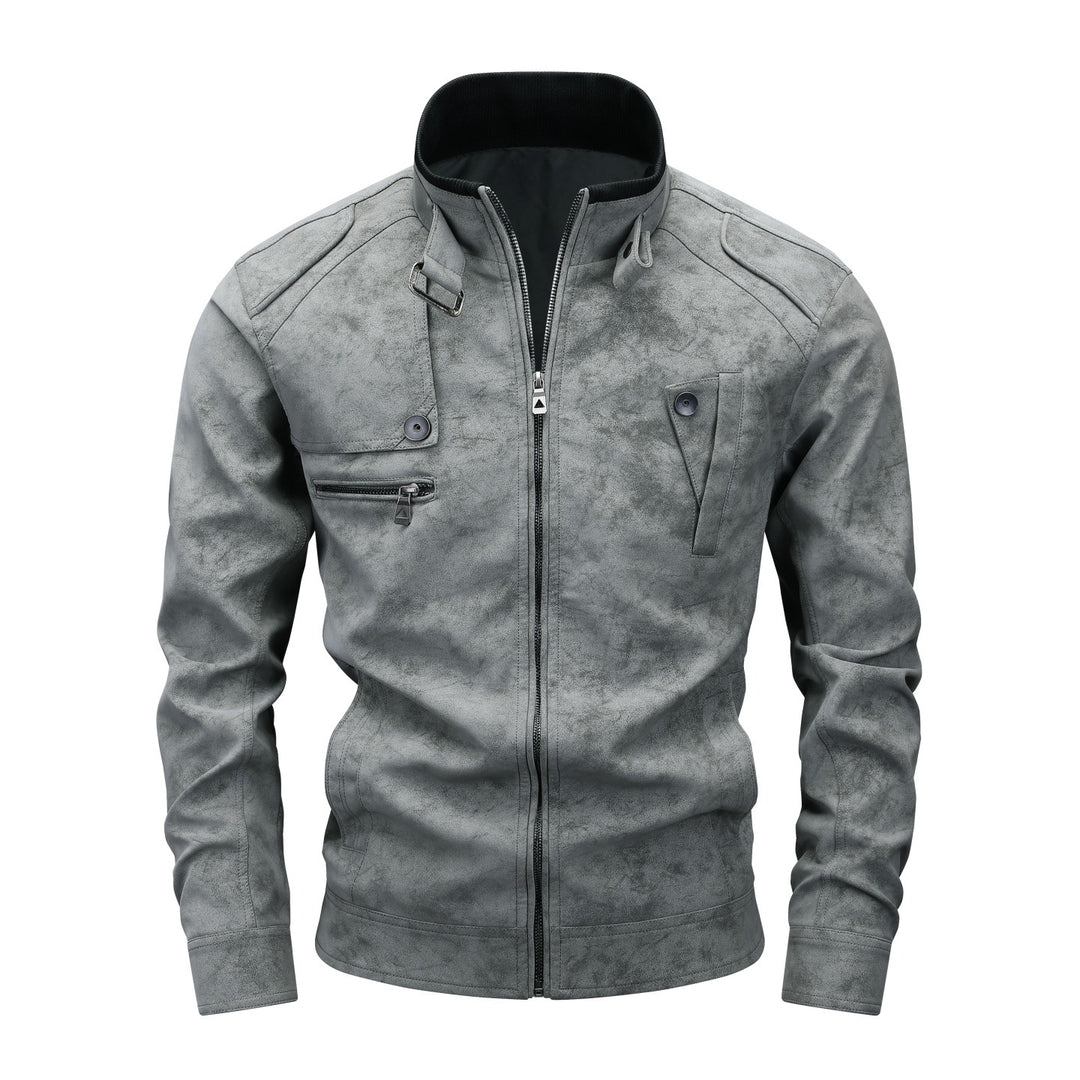 Herren Slim-Fit Biker-Bomberjacke aus Wildlederimitat mit Stehkragen und Zierknöpfen Nord Taschen
