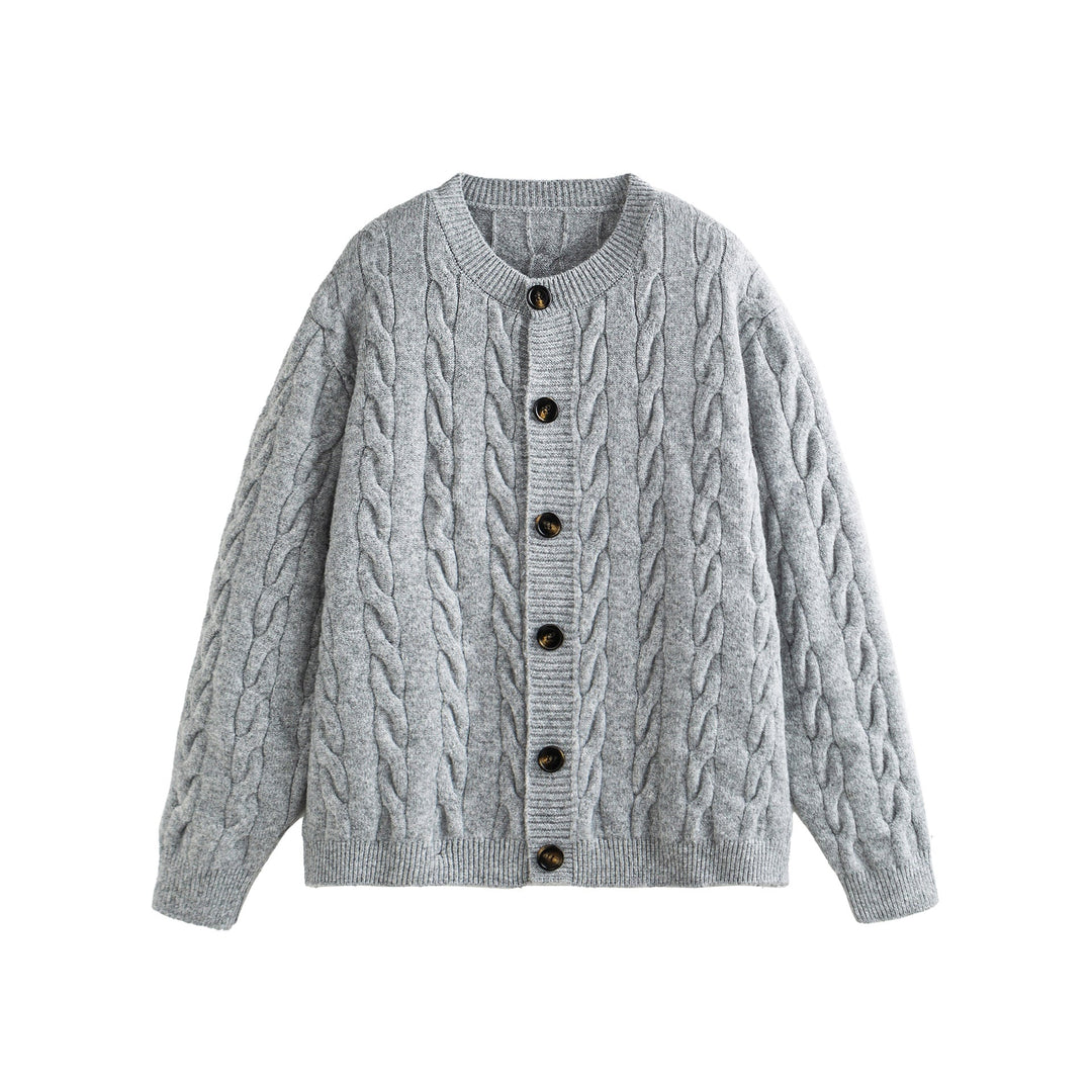 Damen Grobgestrickte Cardiganjacke mit Zopfstrick und Knopfleiste Nord Taschen