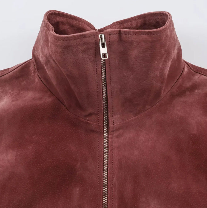 Damen Kurz geschnittene Wildlederjacke im Bomberstil mit Stehkragen, gerafftem Saum und Eingrifftaschen Nord Taschen
