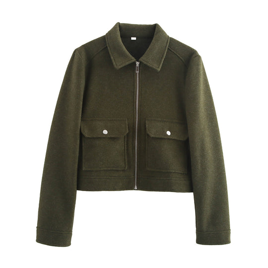 Damen 70+ kurze Wollmix‑Blousonjacke mit Reißverschluss, Hemdkragen und Pattentaschen Nord Taschen