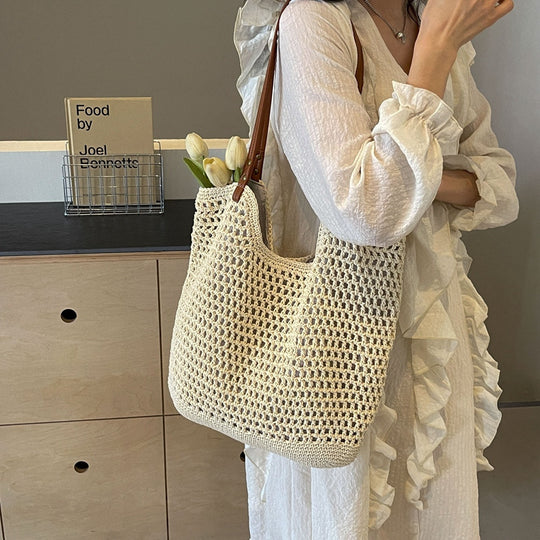 Damen Hobo-Tasche aus geflochtenem Material mit luxuriösen Ledergriffen Nord Taschen