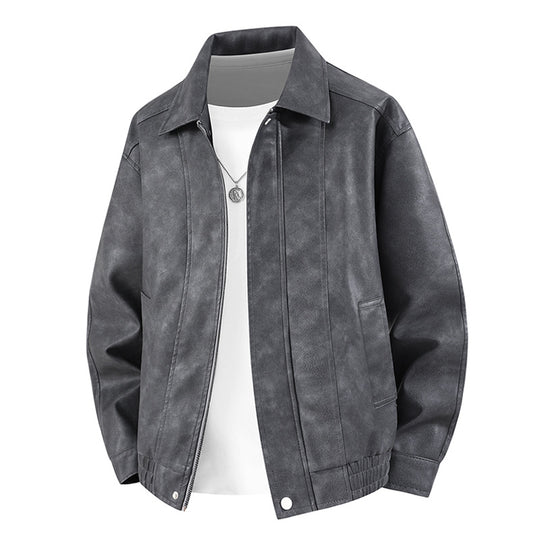 Herren Kurz geschnittene Kunstlederjacke im Vintage‑Look mit Hemdkragen & durchgehendem Reißverschluss Nord Taschen