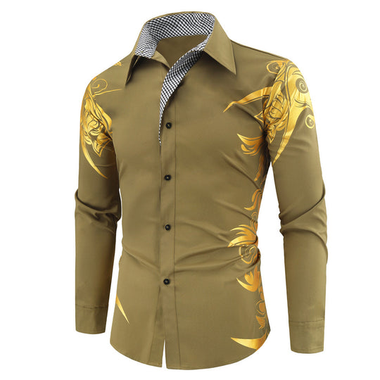 Herren Figurbetontes Button-Down-Hemd mit goldverzierter Ornamentik und kontrastiertem Innenkragen Nord Taschen