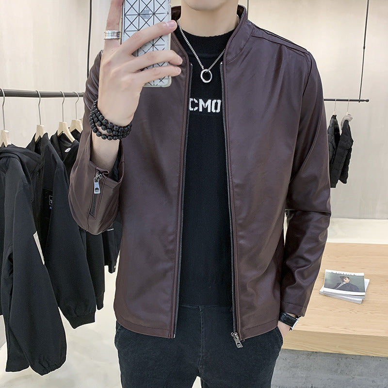 Herren schmal geschnittener Kunstleder Flightblouson mit minimalistischem Stehkragen und verdeckter Reißverschlussleiste Nord Taschen