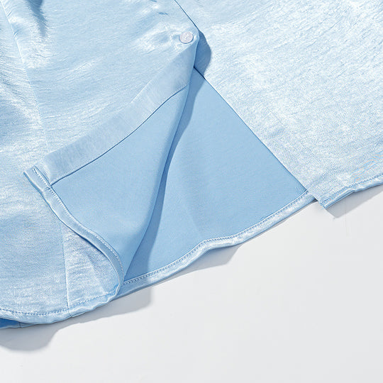 Damen Satinbluse mit taillierten Teilungsnähten, durchgehender Knopfleiste und breiten Manschetten Nord Taschen