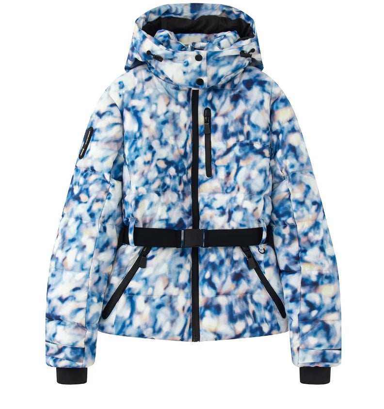 Damen 100+ gesteppte Ski- und Winterjacke mit Kapuze, Taillengürtel & wasserdichten Reißverschlüssen Nord Taschen