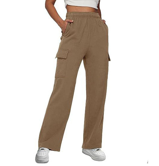 Damen Cargo-Hose mit weitem Bein, elastischem Bund und Cargotaschen Nord Taschen