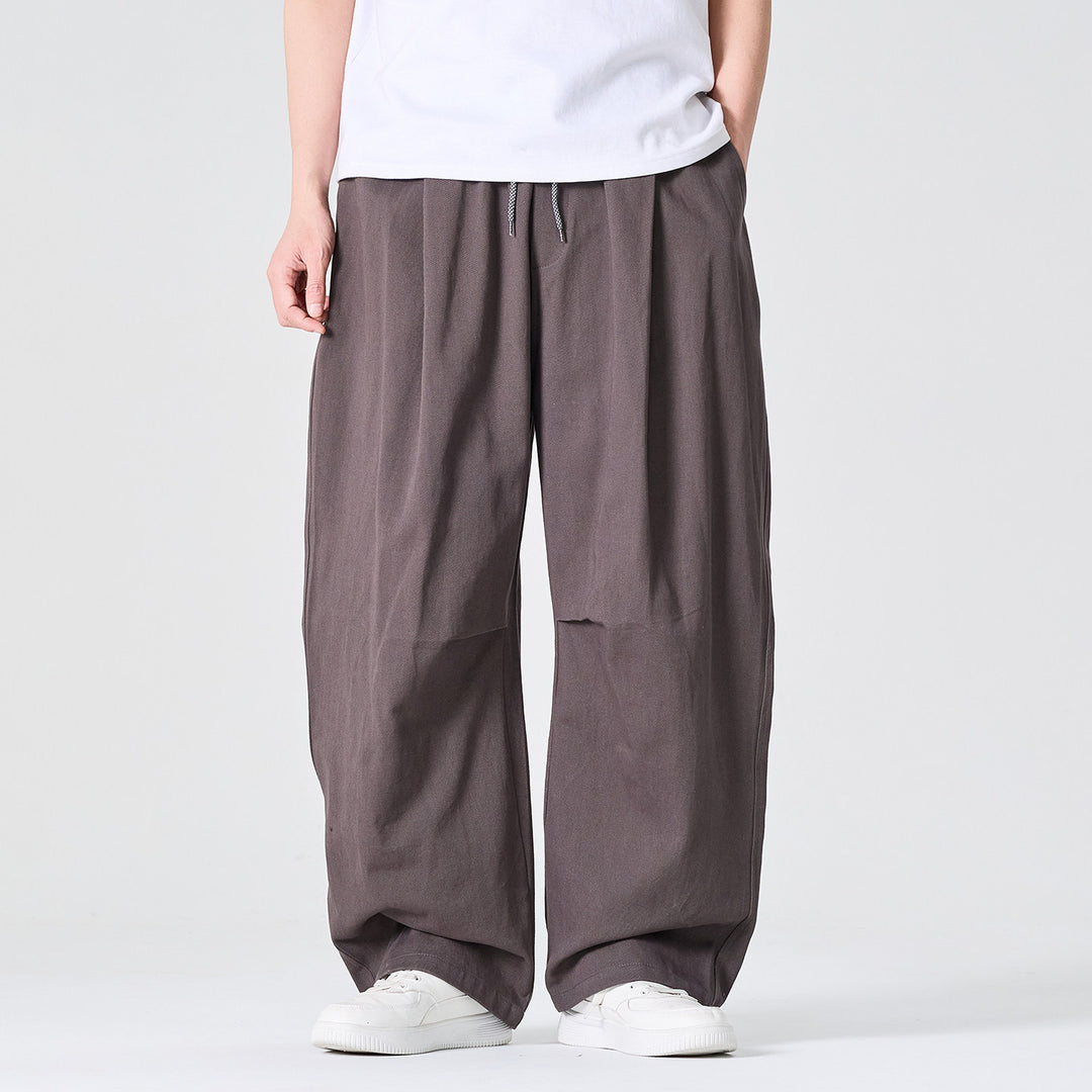Herren Weite Relaxed-Fit Stoffhose mit Tunnelzug und Bundfalten Nord Taschen