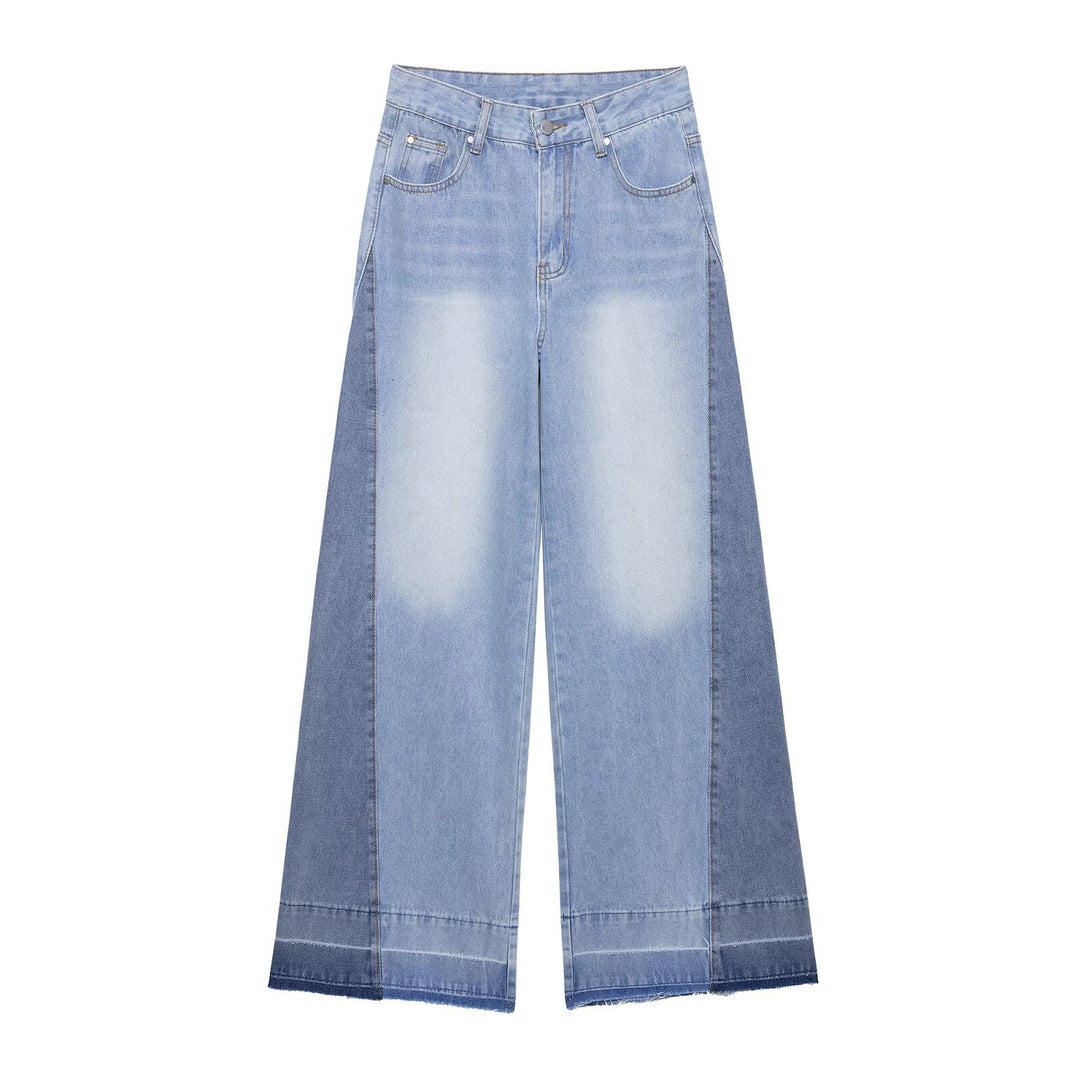Damen weite Patchwork-Jeans mit hohem Bund, Kontrastseiten und rohem Saum Nord Taschen