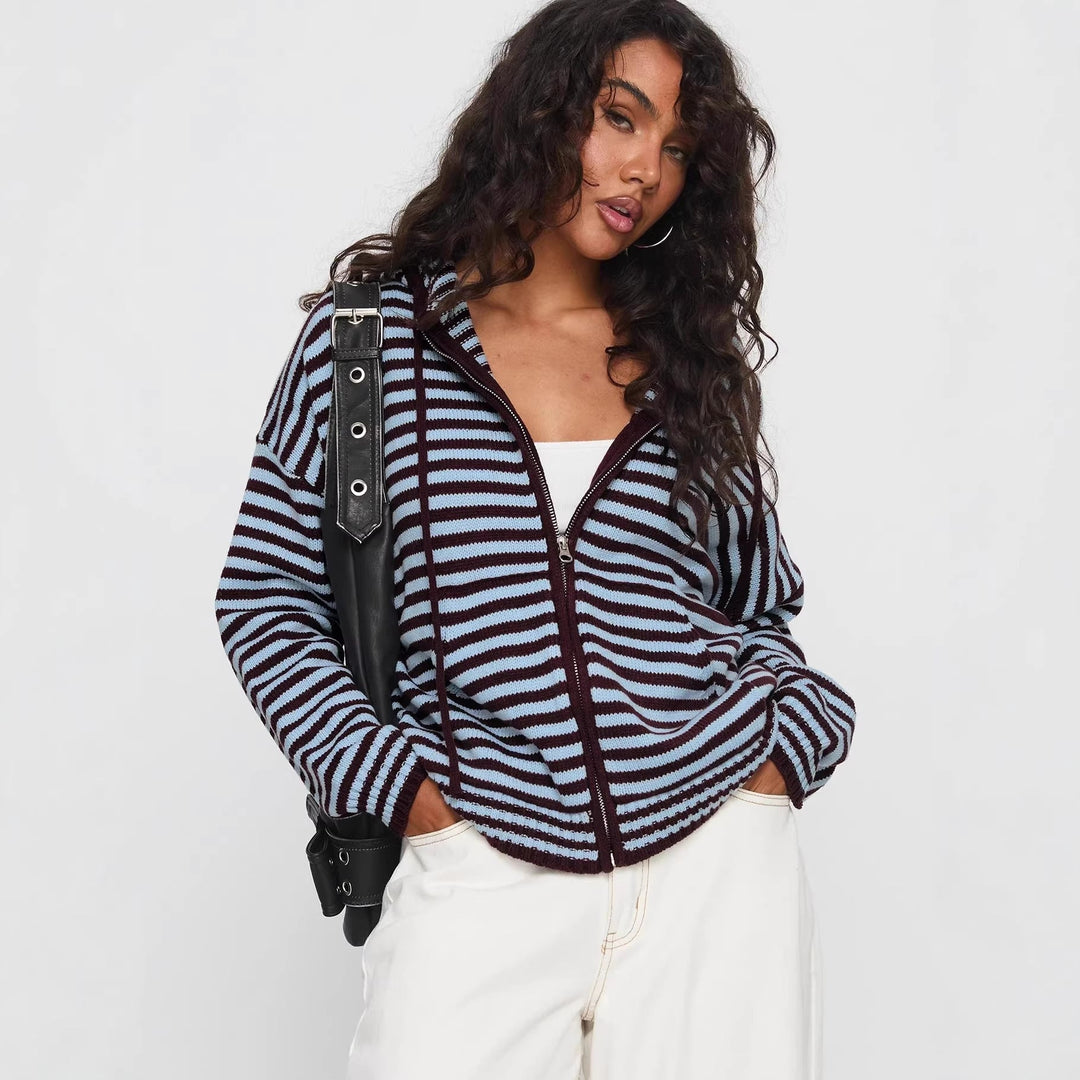 Damen Cardigan im gestreiften Design mit hochwertigem Reißverschluss und lässigem Schnitt Nord Taschen