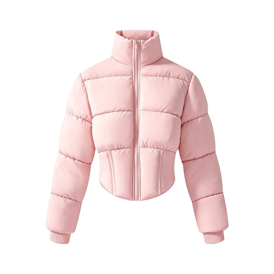 Damen kurze gesteppte Steppjacke mit taillierter Korsettschnitt‑Silhouette und hohem Stehkragen Nord Taschen