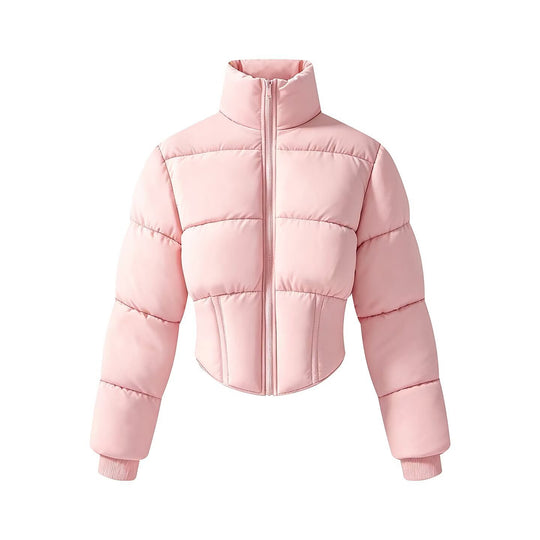 Damen kurze gesteppte Steppjacke mit taillierter Korsettschnitt‑Silhouette und hohem Stehkragen Nord Taschen