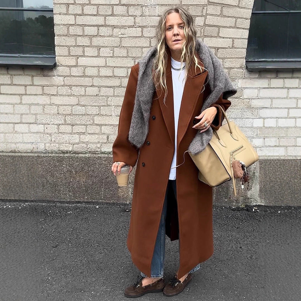 Damen Maxilanger doppeltreihiger Mantel mit Oversize-Silhouette Nord Taschen