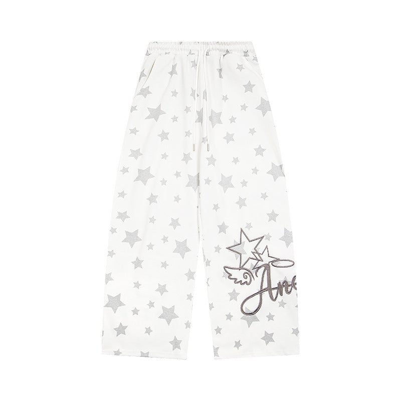Damen Extraweite Palazzo-Loungehose aus French Terry mit Komfortbund, Kordelzug und Sternenallover Nord Taschen