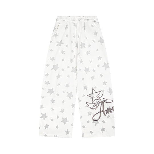 Damen Extraweite Palazzo-Loungehose aus French Terry mit Komfortbund, Kordelzug und Sternenallover Nord Taschen