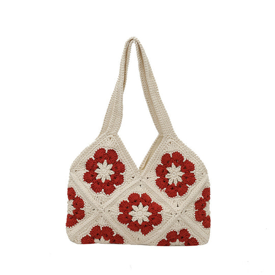 Damen Häkelhandtasche mit floralen Applikationen und großzügigem Innenraum Nord Taschen
