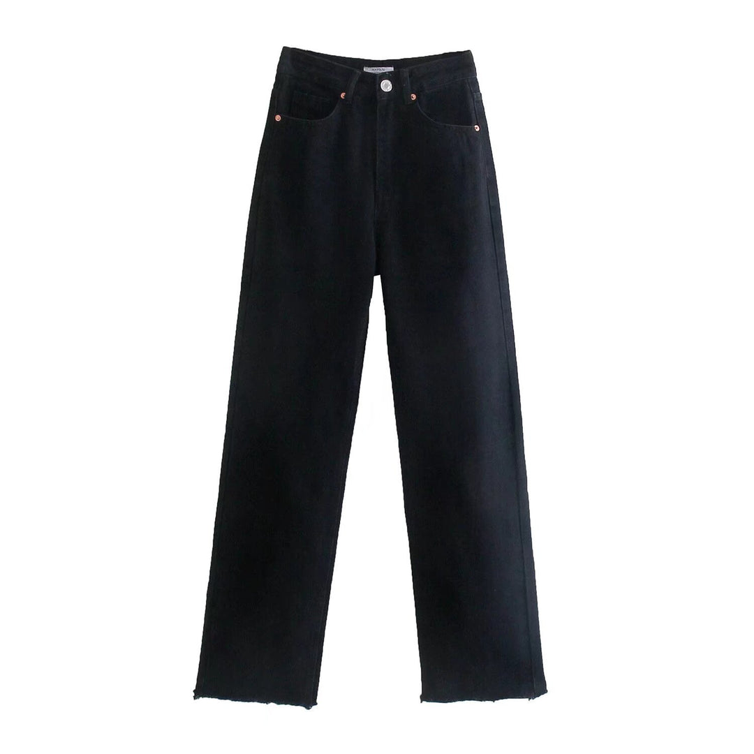 Damen Hochtaillierte weit geschnittene Jeans mit weitem Bein, hoher Taille und rohem Saum Nord Taschen