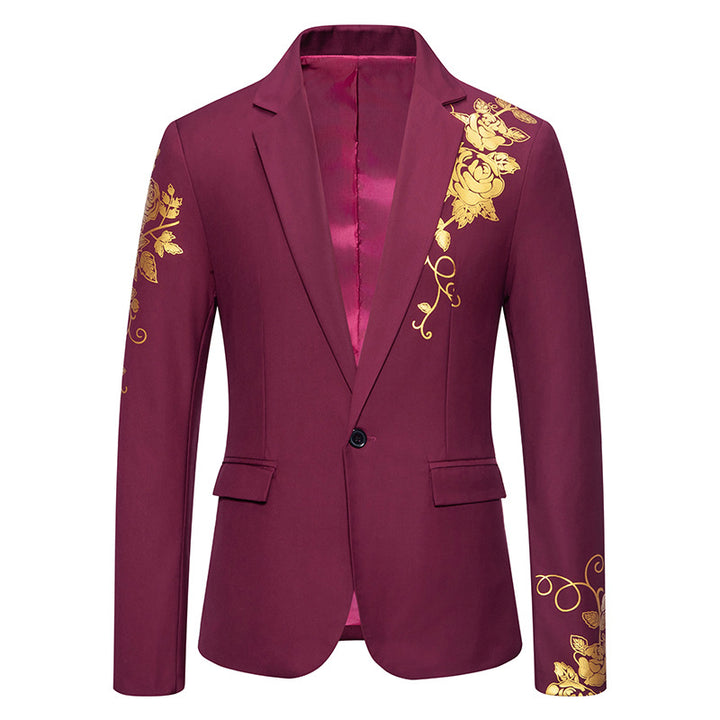 Herren einreihiges Sakko mit schmalem Revers und goldenem Rosenprint Nord Taschen