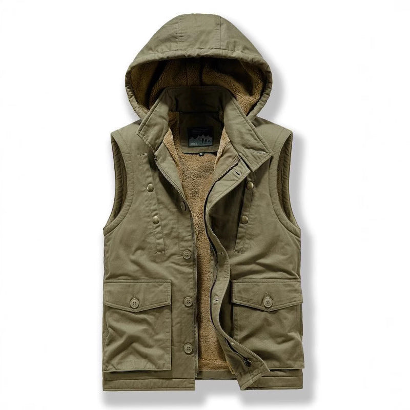 Herren Utility-Weste mit Kapuze, Teddyfutter und Multifunktionstaschen Nord Taschen