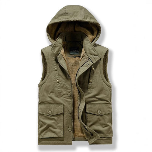 Herren Utility-Weste mit Kapuze, Teddyfutter und Multifunktionstaschen Nord Taschen