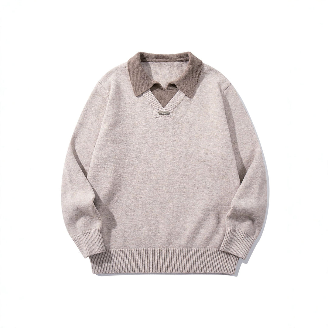 Herren Boxy-Strickpullover mit Polokragen und V‑Einsatz Nord Taschen