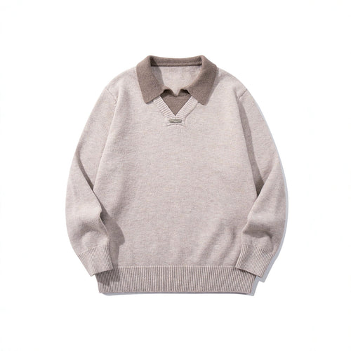 Herren Boxy-Strickpullover mit Polokragen und V‑Einsatz Nord Taschen