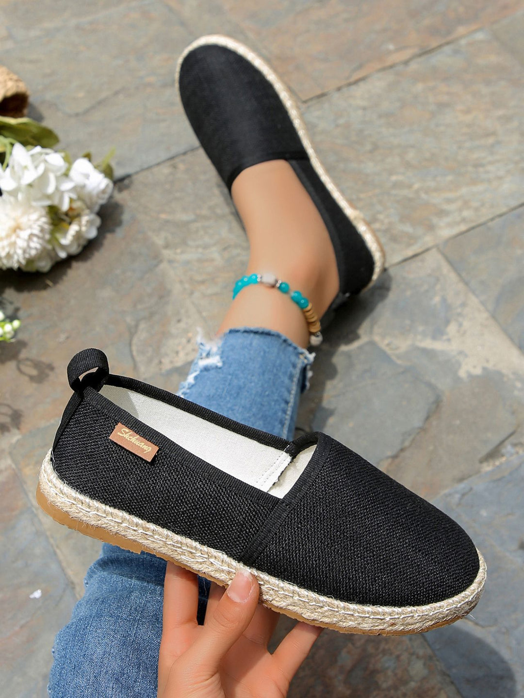 Damen  atmungsaktive Strick-Espadrilles mit geflochtener Jute-Sohle und flexiblem Memory-Fußbett Nord Taschen