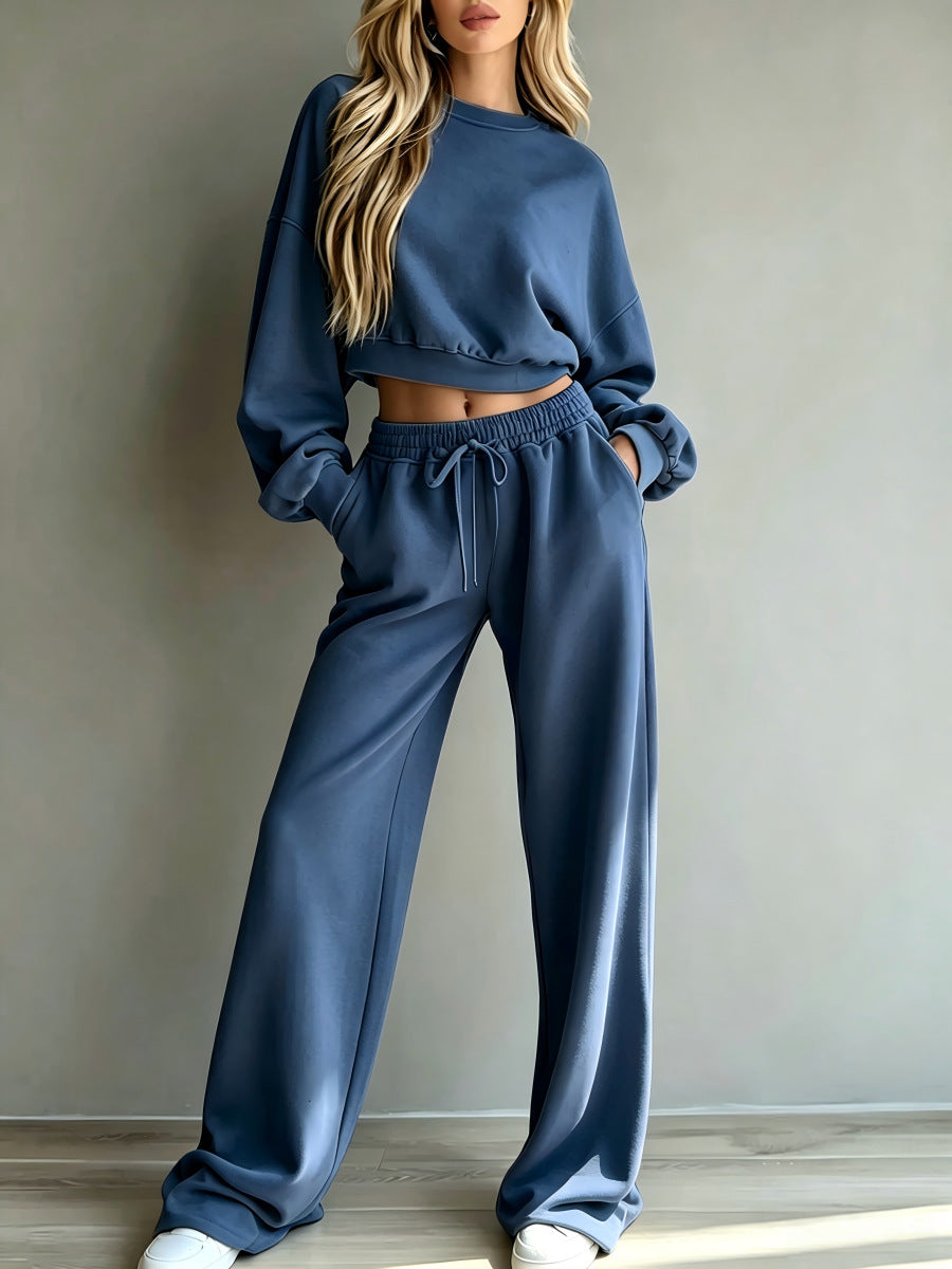 Damen Weiches Lounge-Set mit kurzem Sweatshirt und weiter Jogginghose Nord Taschen