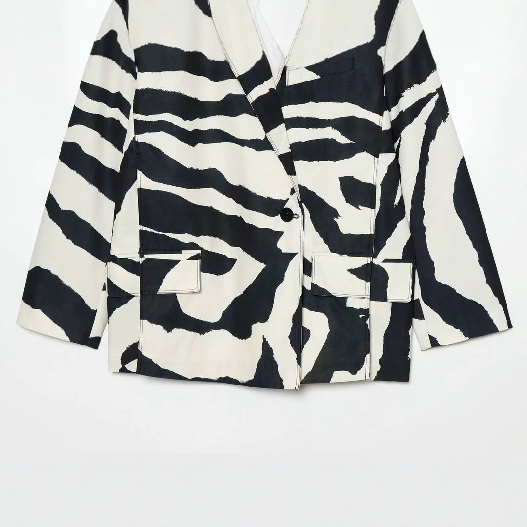 Damen Oversize-Blazer mit Zebra-Print, Ein-Knopf-Verschluss und aufgesetzten Pattentaschen Nord Taschen