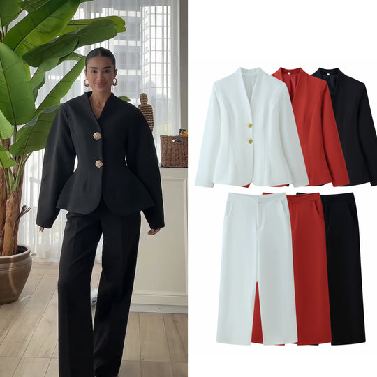Damen 10+ taillierter Blazer mit Stehkragen und goldenen Zierknöpfen Nord Taschen