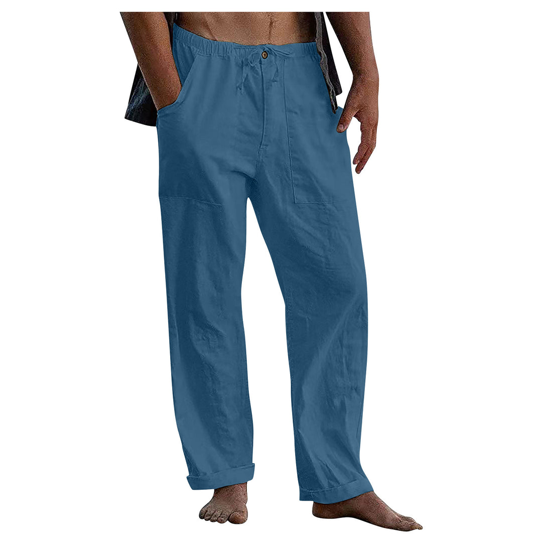Herren lockere Leinenhose mit Gummibund und aufgesetzten Seitentaschen Nord Taschen