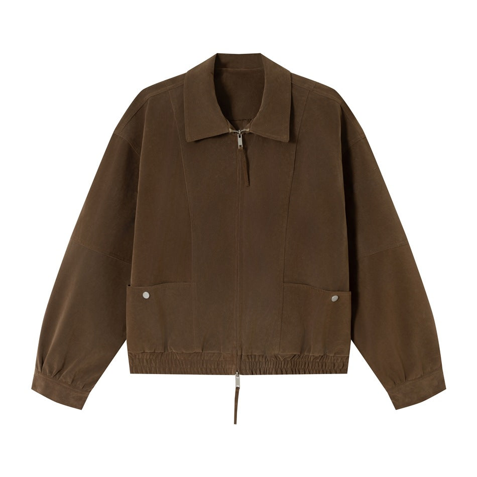 Herren Boxy-Veloursblouson mit Hemdkragen und elastischem Saum Nord Taschen