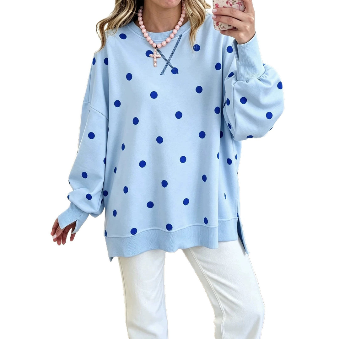 Damen Oversize-Sweatshirt mit Puffärmeln, Polka-Dots und Seitenschlitzen Nord Taschen