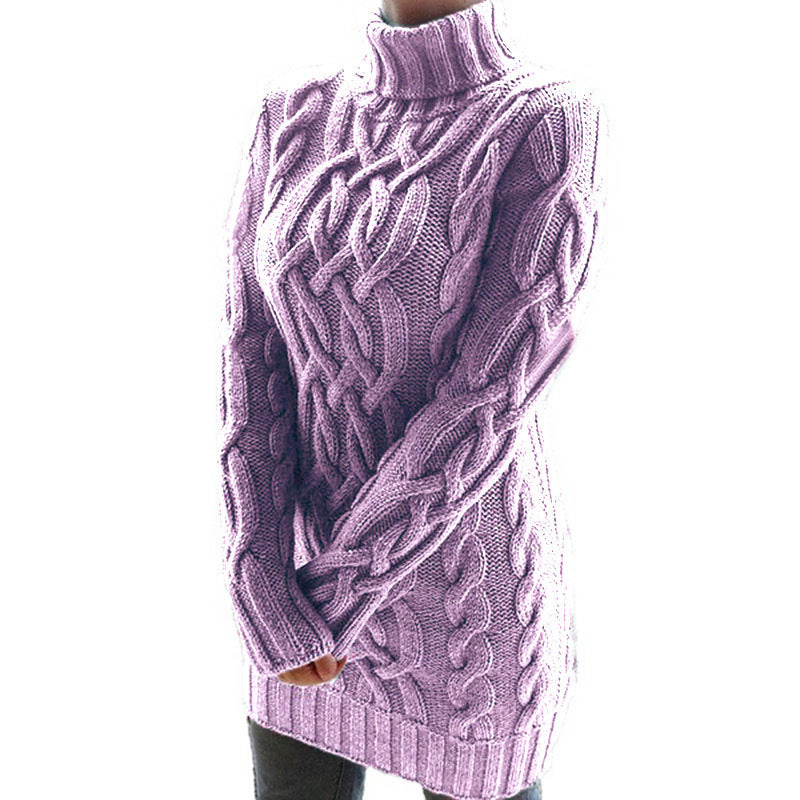 Damen Oversized Strickkleid mit markantem Zopfmuster und Rollkragen Nord Taschen