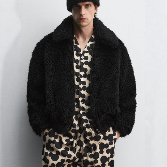 Herren Kurzblouson aus Faux-Fur mit Reißverschluss und kastigem Schnitt Nord Taschen