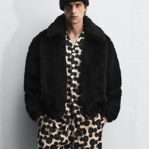 Herren Kurzblouson aus Faux-Fur mit Reißverschluss und kastigem Schnitt Nord Taschen