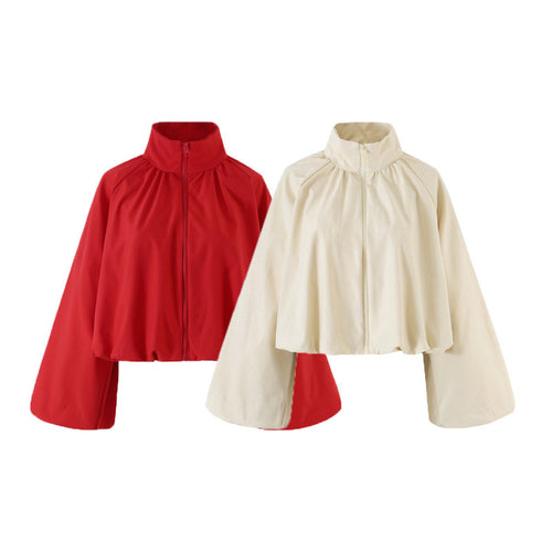 Damen Cropped Cape‑Blousonjacke mit weitem Glockenärmel und Stehkragen Nord Taschen