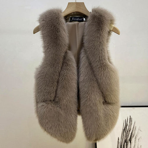 Damen Ärmellose Hochflor-Faux-Fur-Weste mit taillierter Passform und Eingrifftaschen Nord Taschen