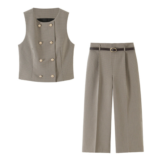 Damen Weite High-Waist-Hose mit Bügelfalte und schmalem Gürtel Nord Taschen